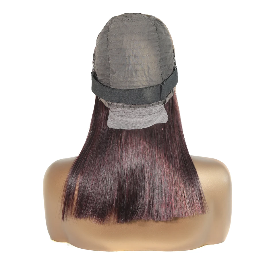 13x6 13x4 Frontal Bob 100%Human Hair Lace Front Wig Dark 99J Burgundy Square Cut Raw Vietnamese Bone Straight 250% Pre Plucked