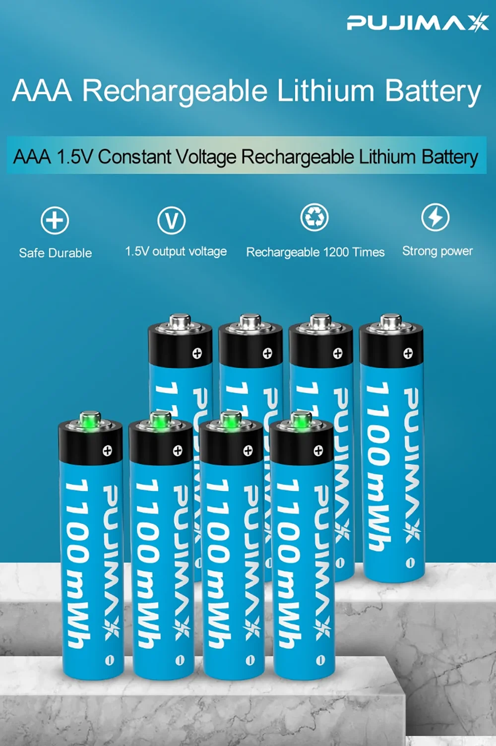 PUJIMAX Rechargeable Lithium Battery AA 4255mWh/AAA 1100mWh Batteries High Capacity 1.5V Battery for Clocks Mouse Remote Control