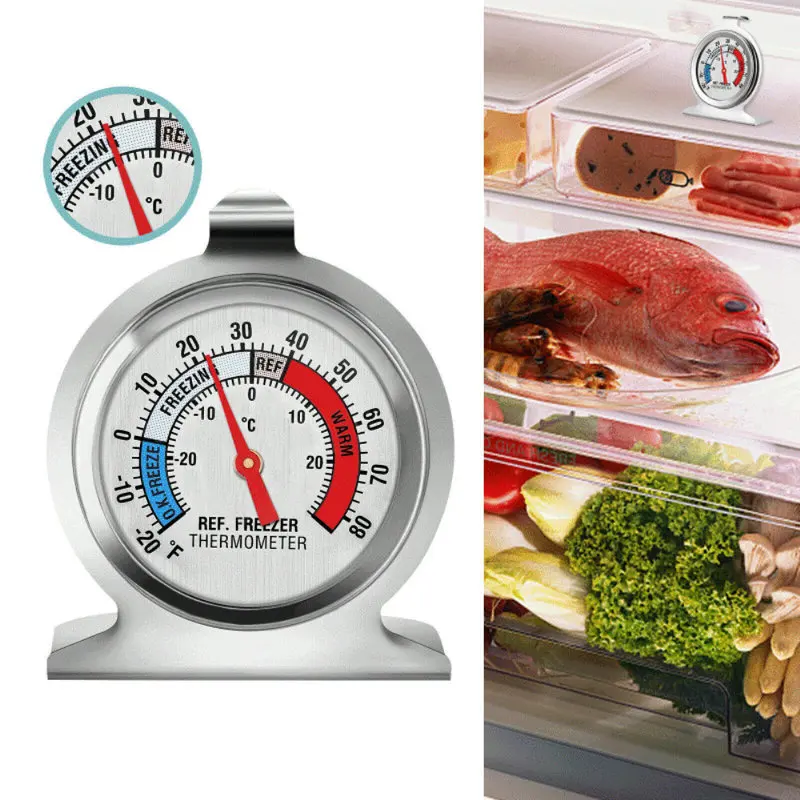 Refrigerator Freezer Thermometer Fridge Refrigeration Temperature Gauge Home Stainless Steel Temp Stand Dial Type -20 to 20°C