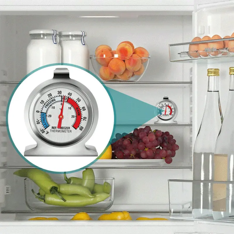 Refrigerator Freezer Thermometer Fridge Refrigeration Temperature Gauge Home Stainless Steel Temp Stand Dial Type -20 to 20°C