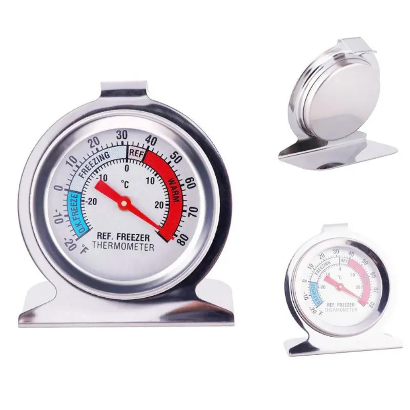 Refrigerator Freezer Thermometer Fridge Refrigeration Temperature Gauge Home Stainless Steel Temp Stand Dial Type -20 to 20°C
