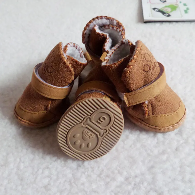 Pet Dog Shoes 4pcs Thick Warm Rain Snow Carton Boots Prewalkers Walking Puppy Sneakers Dog Accessories