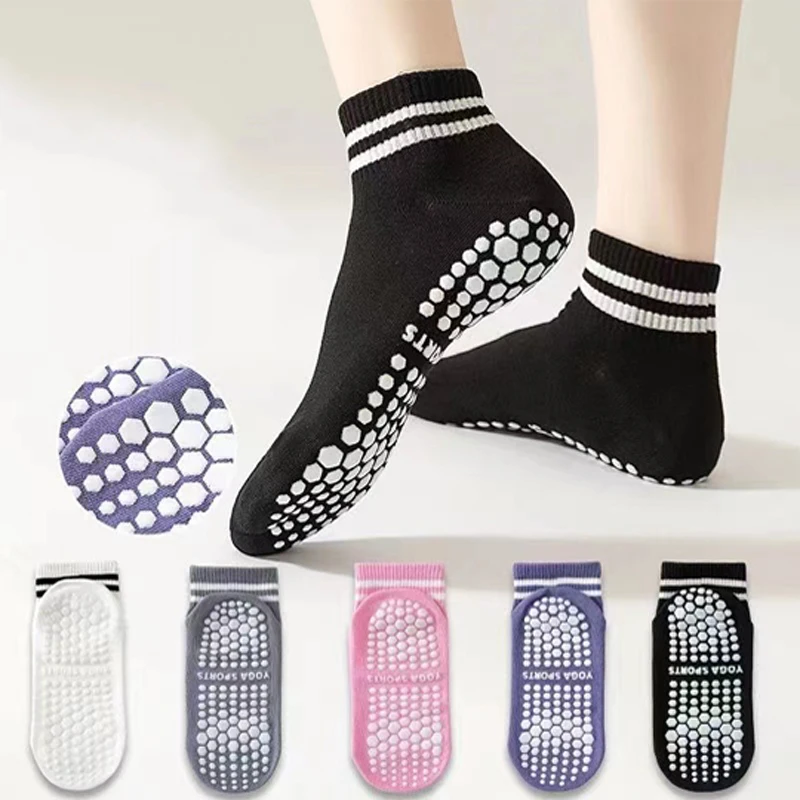 3 Pairs Yoga Socks for Women Non Slip Pilates Grip Socks with Double Stripes Ankle Sport Workout Ballet Athletic Socks