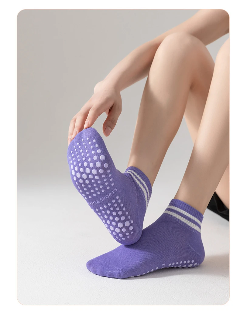 3 Pairs Yoga Socks for Women Non Slip Pilates Grip Socks with Double Stripes Ankle Sport Workout Ballet Athletic Socks