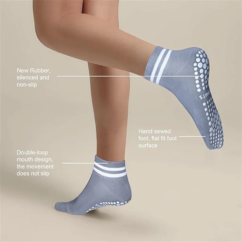 3 Pairs Yoga Socks for Women Non Slip Pilates Grip Socks with Double Stripes Ankle Sport Workout Ballet Athletic Socks