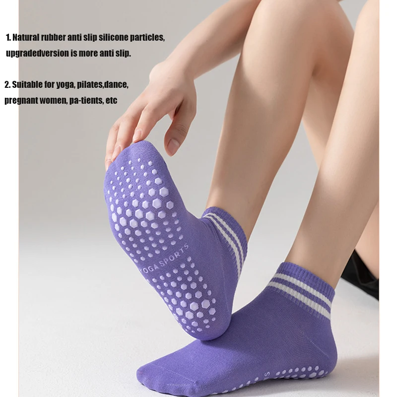 3 Pairs Yoga Socks for Women Non Slip Pilates Grip Socks with Double Stripes Ankle Sport Workout Ballet Athletic Socks