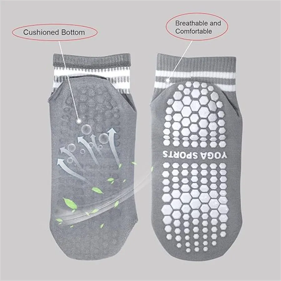 3 Pairs Yoga Socks for Women Non Slip Pilates Grip Socks with Double Stripes Ankle Sport Workout Ballet Athletic Socks
