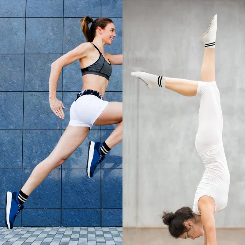 3 Pairs Yoga Socks for Women Non Slip Pilates Grip Socks with Double Stripes Ankle Sport Workout Ballet Athletic Socks