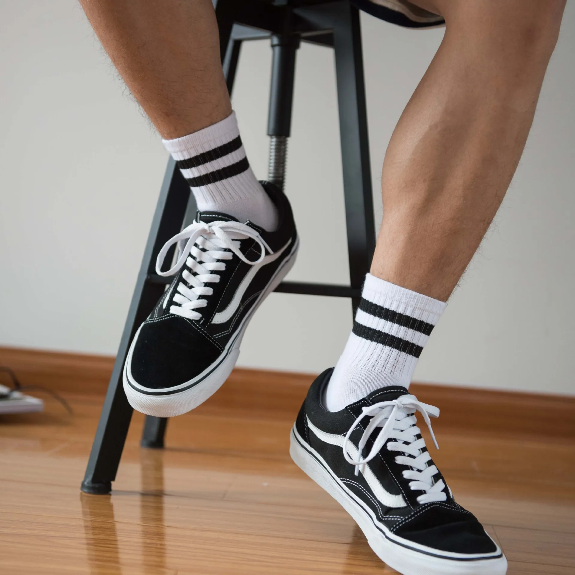 Vintage Two Stripes Sports Cotton Men Ankle Socks Streetwear Hiphop Skate Hiphop Athletic White Black School Designer Punk Boy