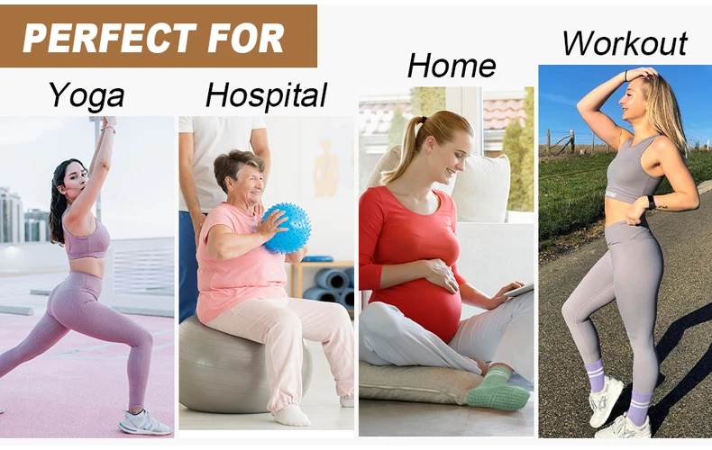4 Pairs Women Anti-skid Yoga Socks Grips Cotton Mid-tube Bottom Breathable Fitness Dance Barre Workout Pilates Socks Striped Gym