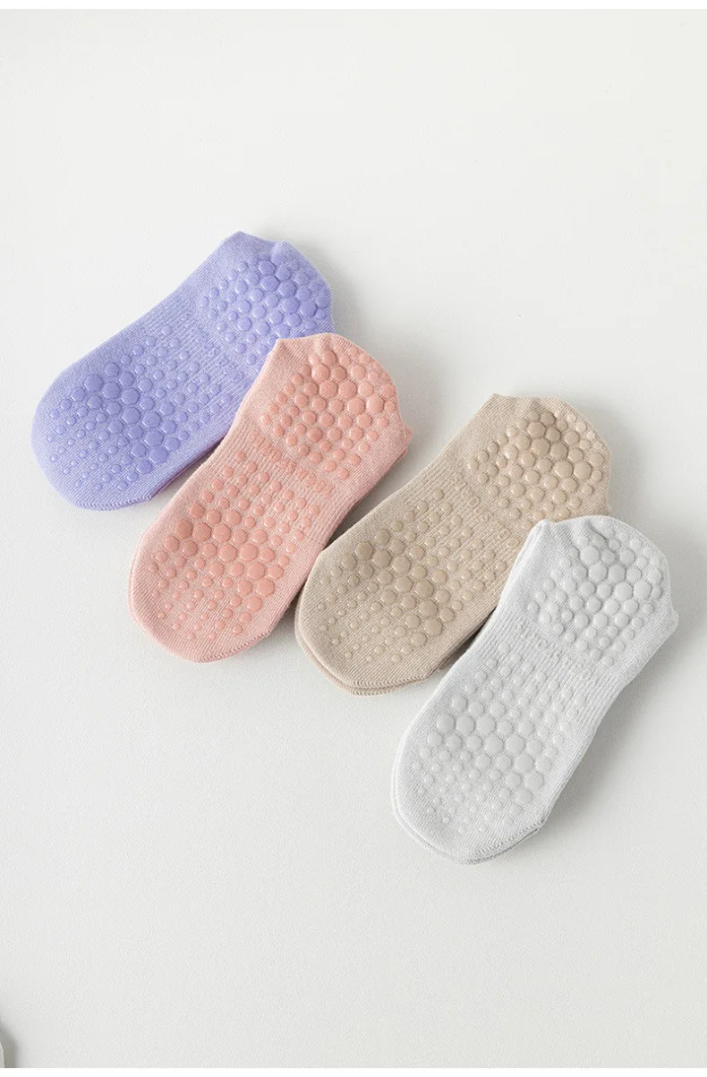 4 Pairs 100% Cotton Yoga Socks for Women Mid Calf Solid Color Non-Slip Pilates Sock Winter Fitness Gym Floor Silicone Grip Socks