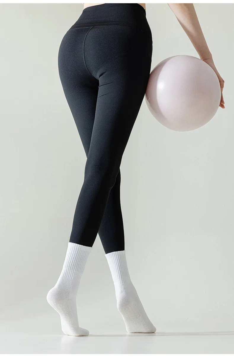 4 Pairs 100% Cotton Yoga Socks for Women Mid Calf Solid Color Non-Slip Pilates Sock Winter Fitness Gym Floor Silicone Grip Socks