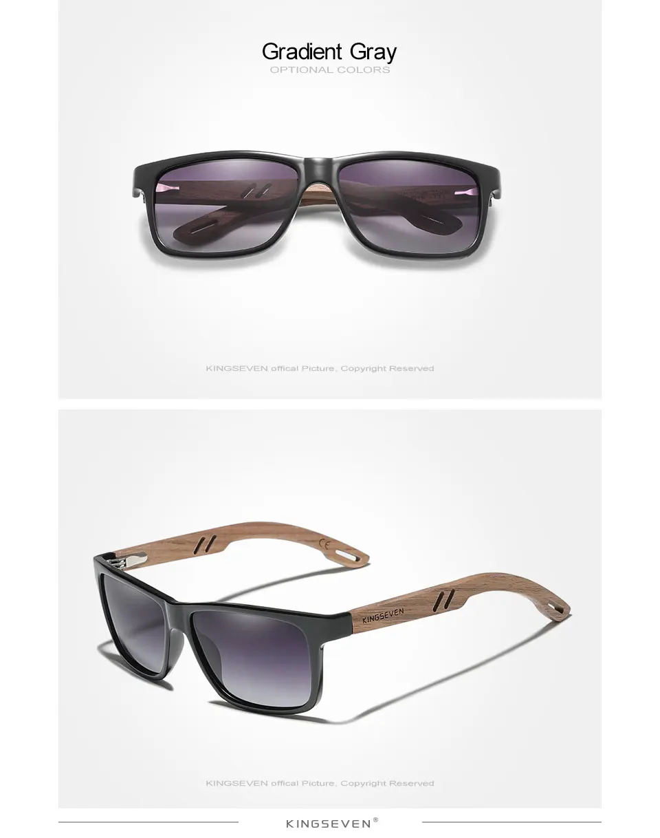 KINGSEVEN 100% Polarized Vintage Men Wooden Sunglasses Wood UV400 Protection Fashion Square Sun Glasses Women Gafas De Sol