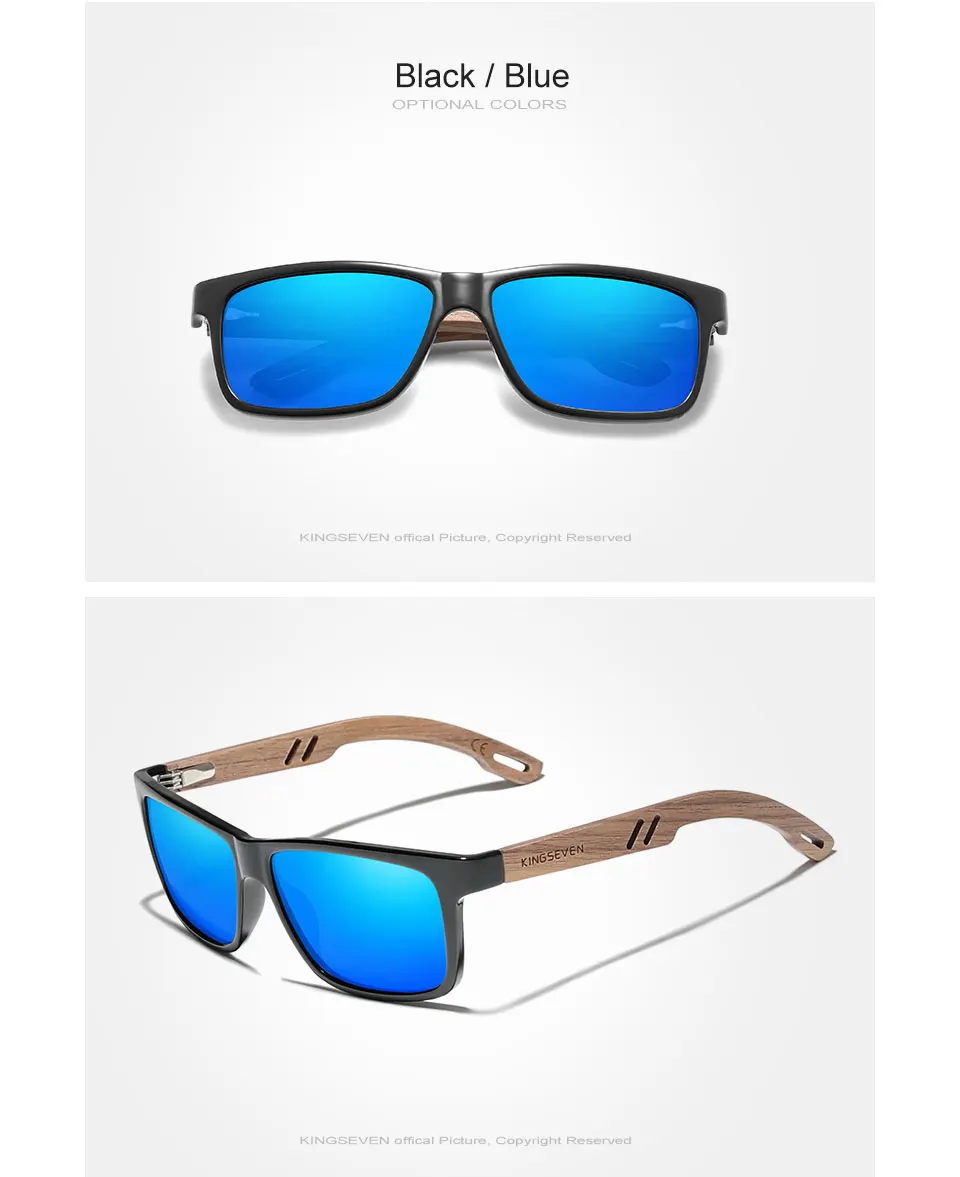 KINGSEVEN 100% Polarized Vintage Men Wooden Sunglasses Wood UV400 Protection Fashion Square Sun Glasses Women Gafas De Sol