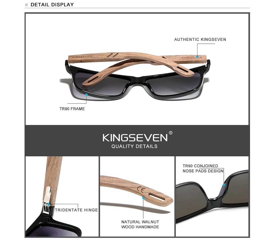 KINGSEVEN 100% Polarized Vintage Men Wooden Sunglasses Wood UV400 Protection Fashion Square Sun Glasses Women Gafas De Sol