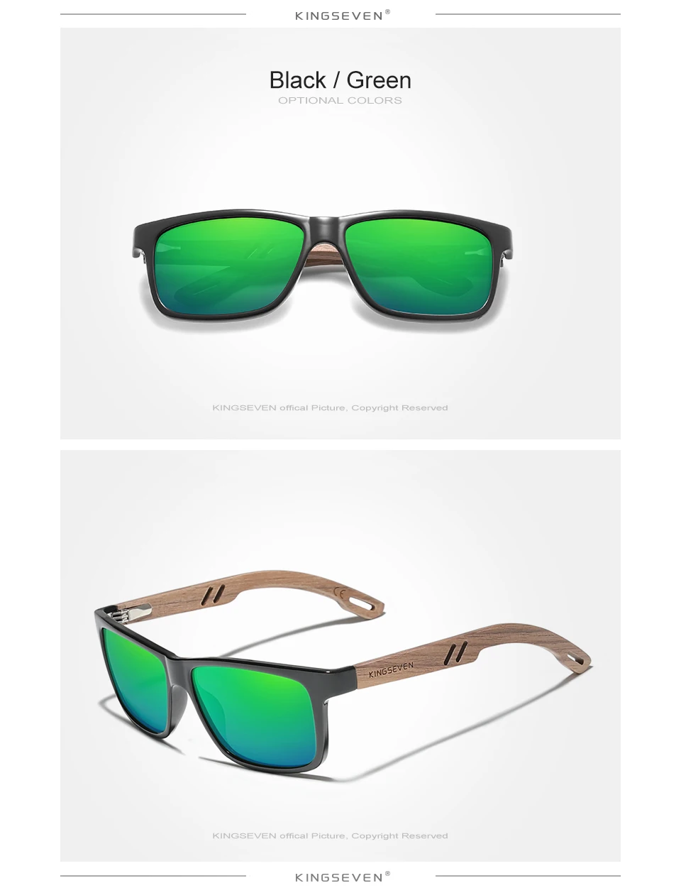 KINGSEVEN 100% Polarized Vintage Men Wooden Sunglasses Wood UV400 Protection Fashion Square Sun Glasses Women Gafas De Sol