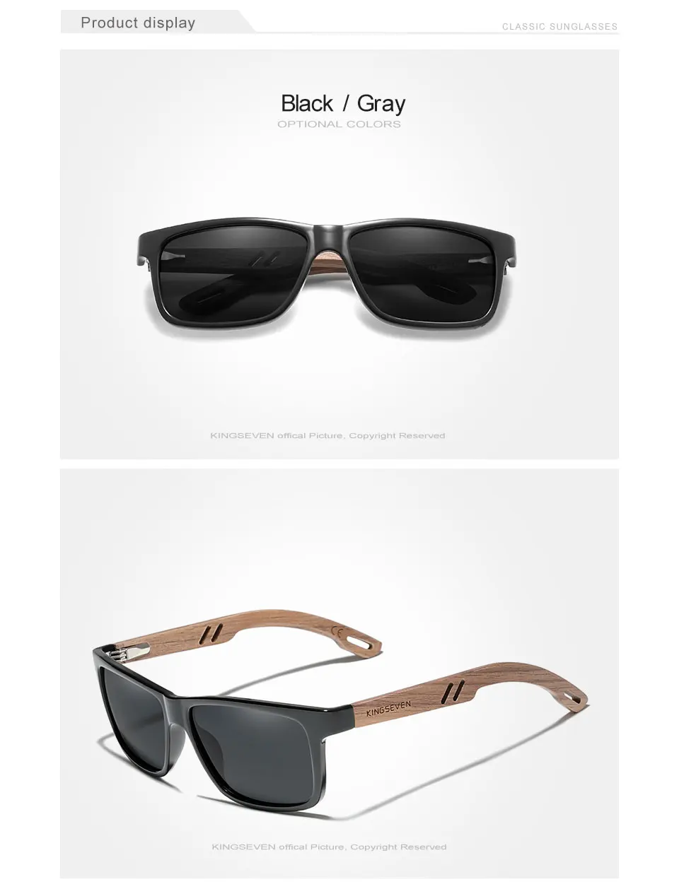 KINGSEVEN 100% Polarized Vintage Men Wooden Sunglasses Wood UV400 Protection Fashion Square Sun Glasses Women Gafas De Sol