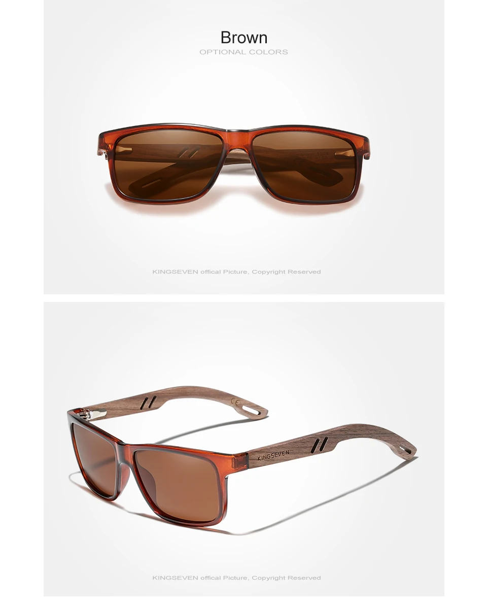 KINGSEVEN 100% Polarized Vintage Men Wooden Sunglasses Wood UV400 Protection Fashion Square Sun Glasses Women Gafas De Sol