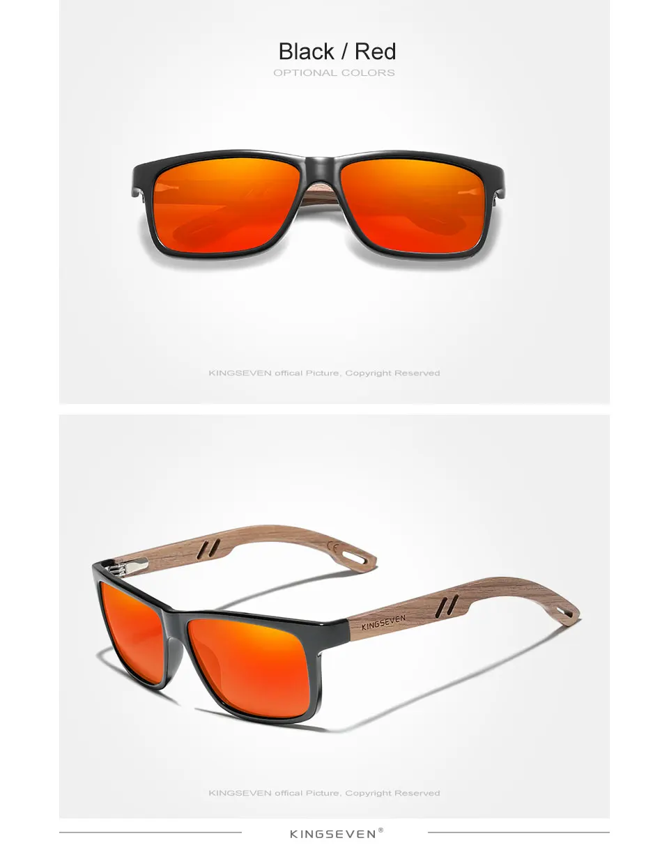 KINGSEVEN 100% Polarized Vintage Men Wooden Sunglasses Wood UV400 Protection Fashion Square Sun Glasses Women Gafas De Sol