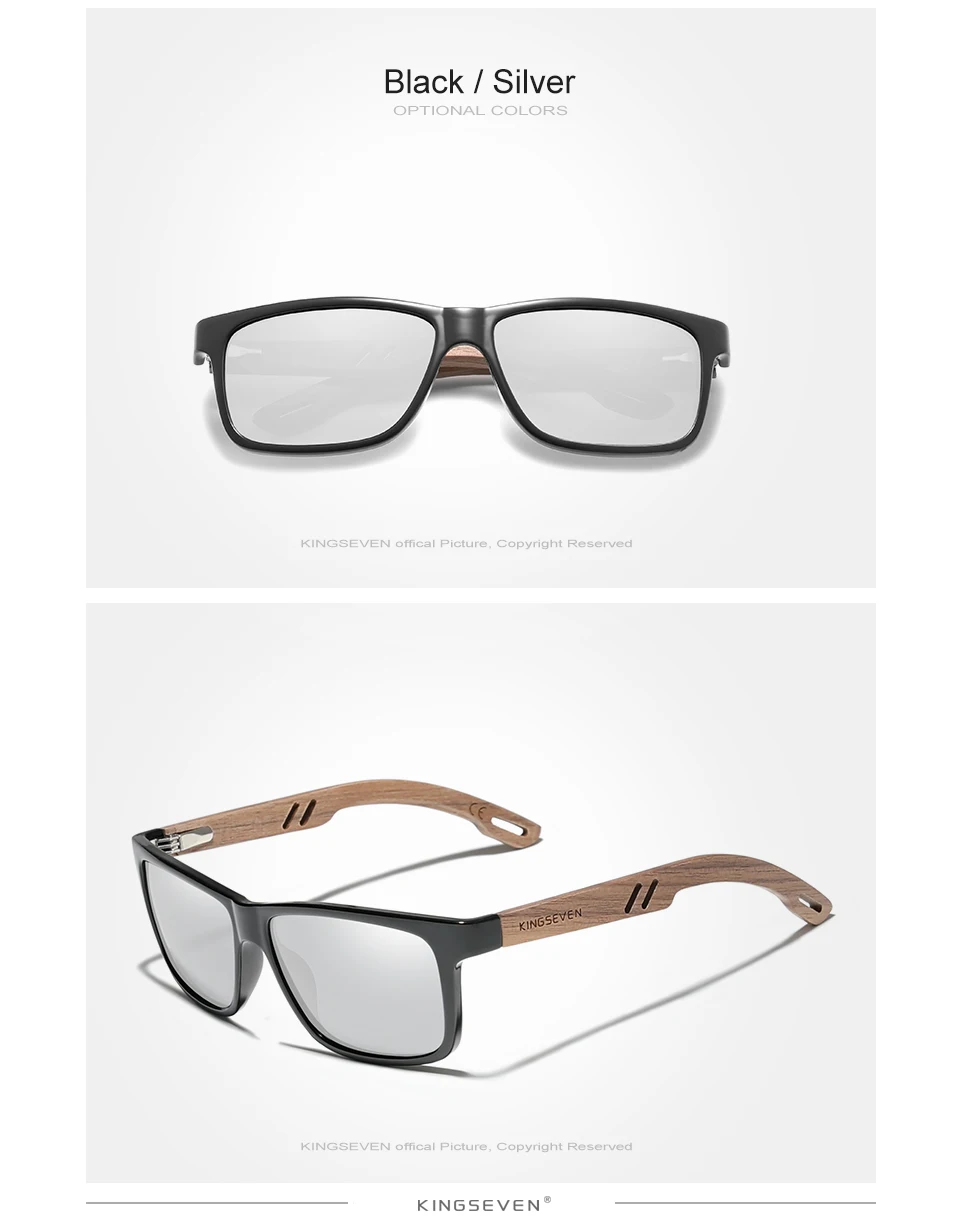 KINGSEVEN 100% Polarized Vintage Men Wooden Sunglasses Wood UV400 Protection Fashion Square Sun Glasses Women Gafas De Sol
