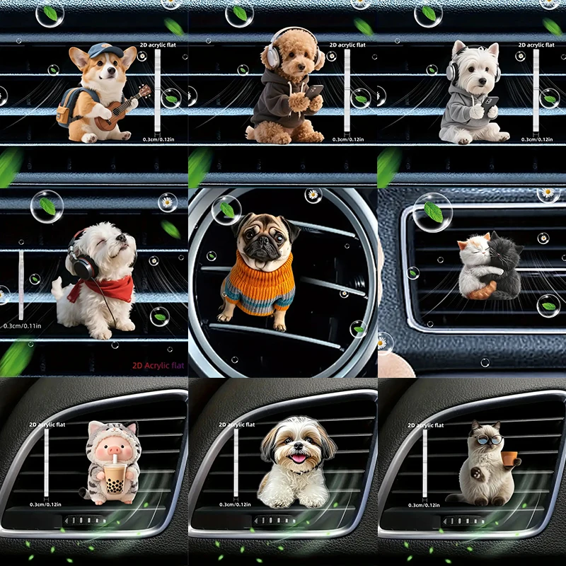 Acrylic Car Vent Clip Aromatherapy Air Freshener Holder 2D Decorative Air Conditioning Vents Accessory for Vehicle Interior