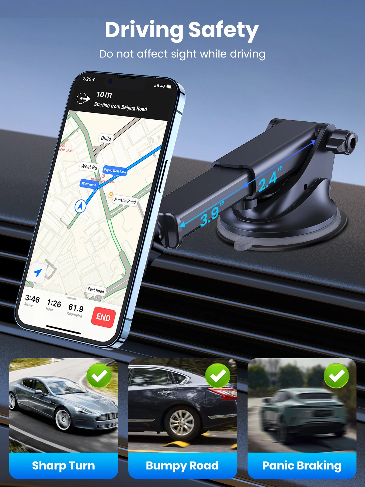 TOPK Magnetic Car Phone Holder Strong Suction Cup Mount Dashboard Windshield Stand Long Arm 360° Adjustable Mobile Phone Holder