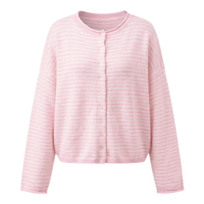 Casual Loose Cardigan For Women Autumn Long Sleeve Knitwear Y2K Outerwears Women's Fashion Stripes Sweater Female Top