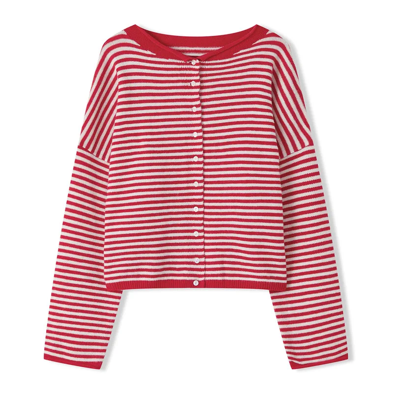 Casual Loose Cardigan For Women Autumn Long Sleeve Knitwear Y2K Outerwears Women's Fashion Stripes Sweater Female Top