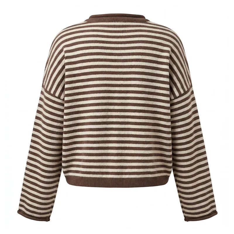 Casual Loose Cardigan For Women Autumn Long Sleeve Knitwear Y2K Outerwears Women's Fashion Stripes Sweater Female Top