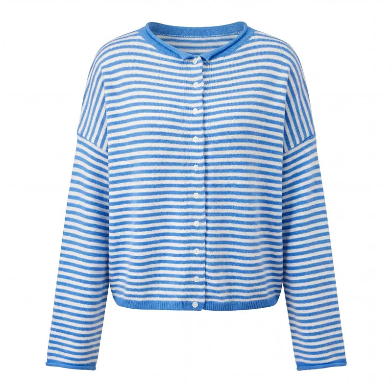Casual Loose Cardigan For Women Autumn Long Sleeve Knitwear Y2K Outerwears Women's Fashion Stripes Sweater Female Top