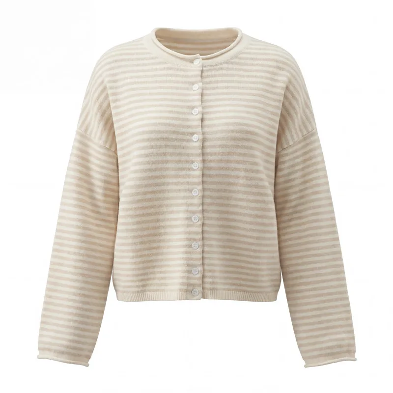 Casual Loose Cardigan For Women Autumn Long Sleeve Knitwear Y2K Outerwears Women's Fashion Stripes Sweater Female Top