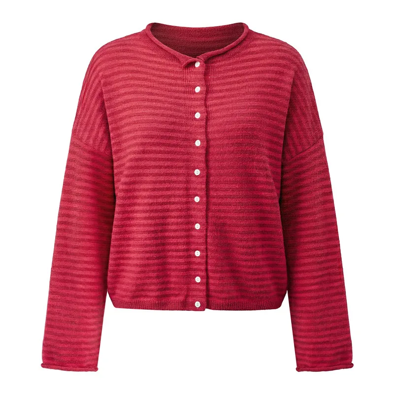 Casual Loose Cardigan For Women Autumn Long Sleeve Knitwear Y2K Outerwears Women's Fashion Stripes Sweater Female Top