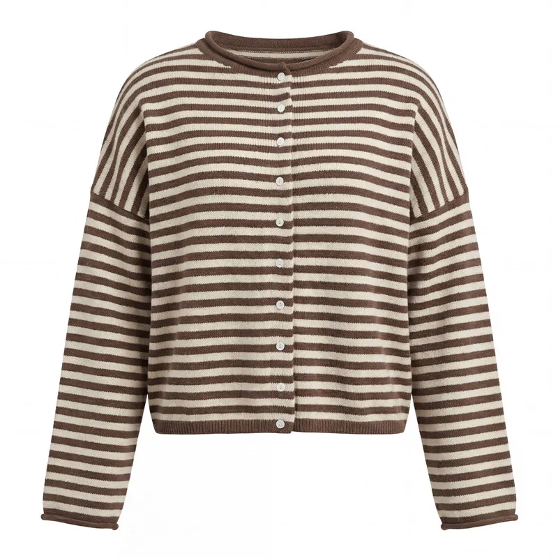 Casual Loose Cardigan For Women Autumn Long Sleeve Knitwear Y2K Outerwears Women's Fashion Stripes Sweater Female Top