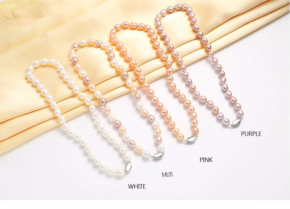 Dainashi Beautiful Real 925 Sterling Silver Pearl Necklace,Natural Freshwater Pearl,45cm Length,Fine Jewelry Women Necklace