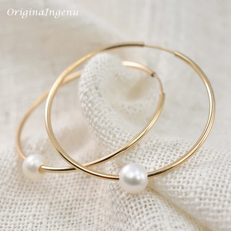 14K Gold Filled Hoop Earrings Natural Pearl Jewelry Gold Hoop Earrings Brincos Pendientes Oorbellen Boho Earrings Gold Jewelry
