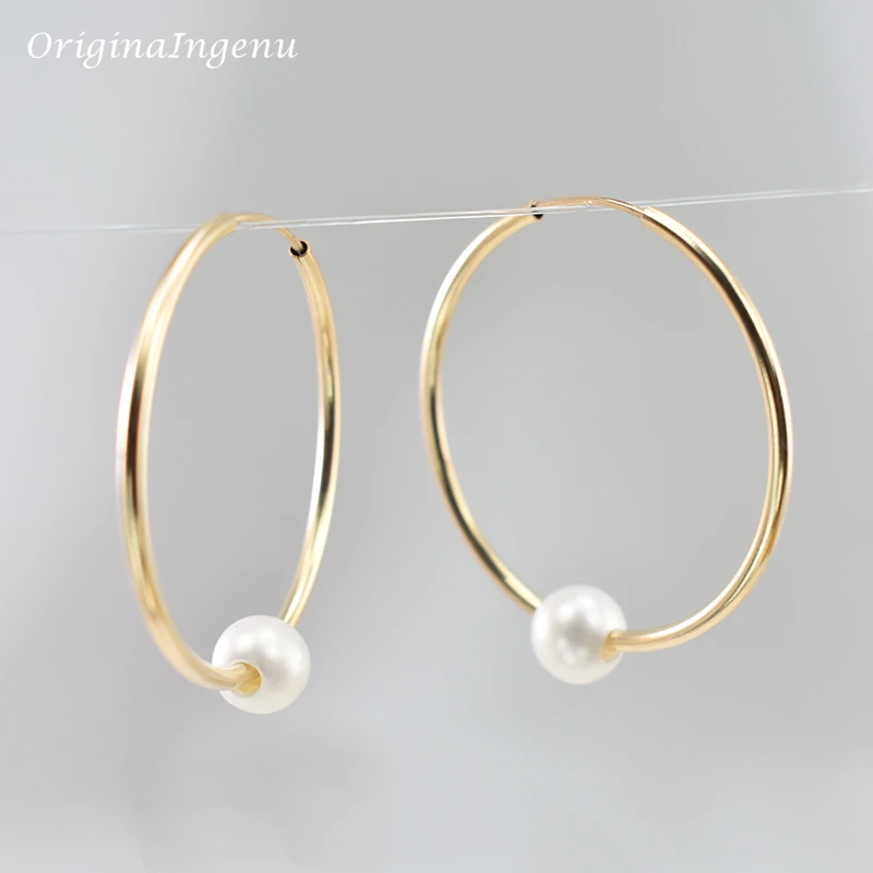 14K Gold Filled Hoop Earrings Natural Pearl Jewelry Gold Hoop Earrings Brincos Pendientes Oorbellen Boho Earrings Gold Jewelry