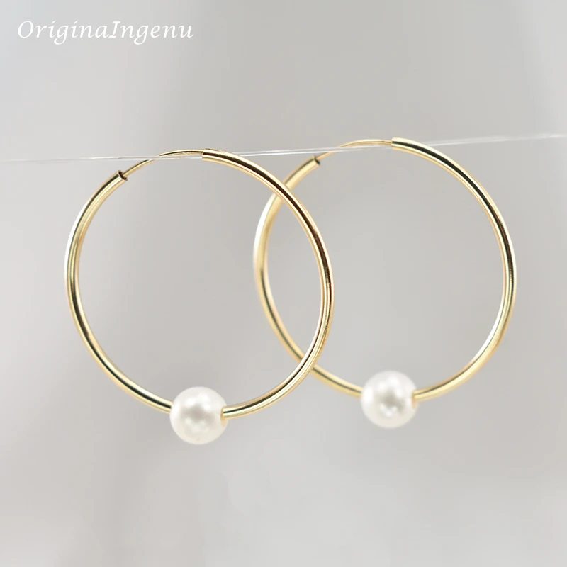 14K Gold Filled Hoop Earrings Natural Pearl Jewelry Gold Hoop Earrings Brincos Pendientes Oorbellen Boho Earrings Gold Jewelry