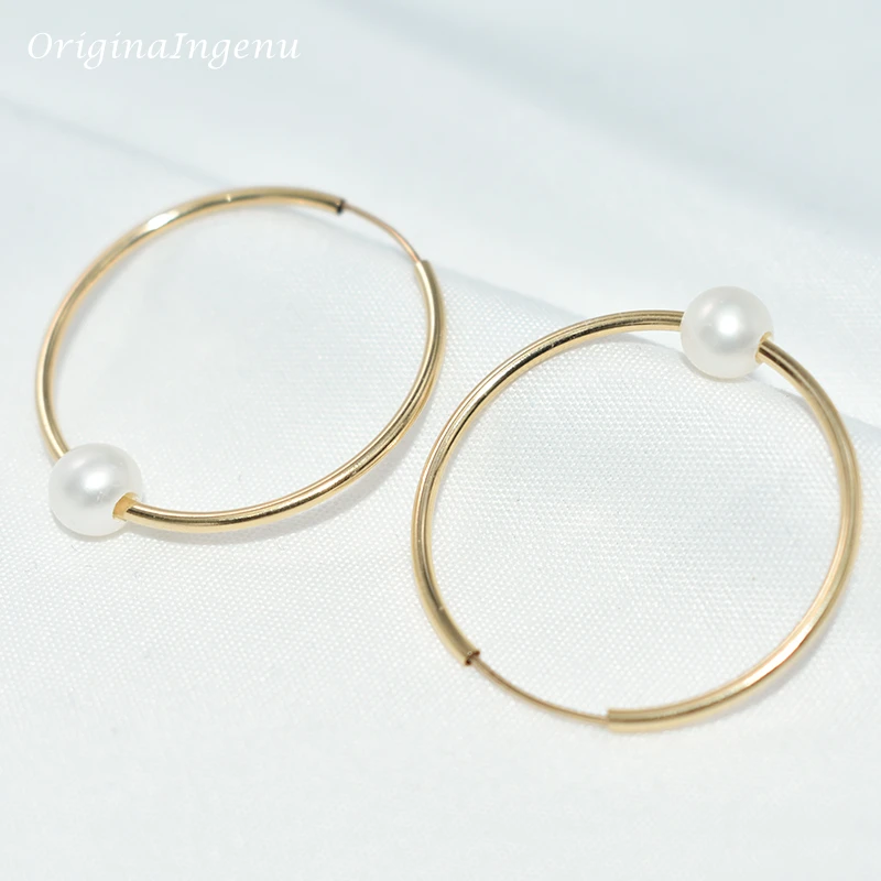 14K Gold Filled Hoop Earrings Natural Pearl Jewelry Gold Hoop Earrings Brincos Pendientes Oorbellen Boho Earrings Gold Jewelry