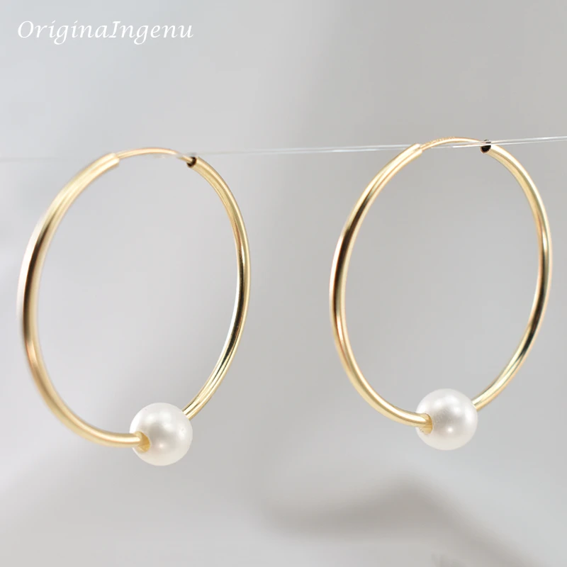 14K Gold Filled Hoop Earrings Natural Pearl Jewelry Gold Hoop Earrings Brincos Pendientes Oorbellen Boho Earrings Gold Jewelry