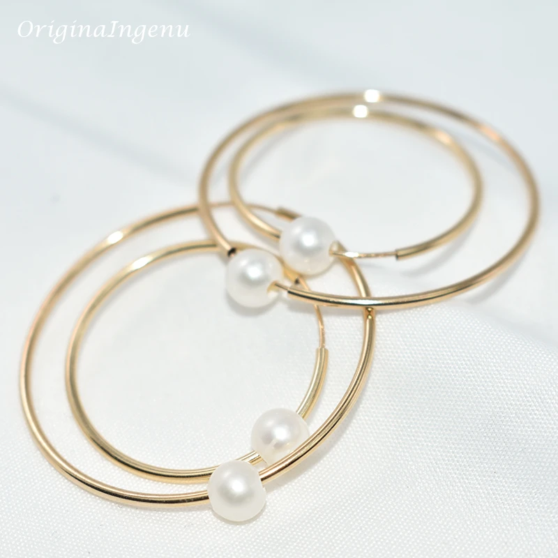 14K Gold Filled Hoop Earrings Natural Pearl Jewelry Gold Hoop Earrings Brincos Pendientes Oorbellen Boho Earrings Gold Jewelry