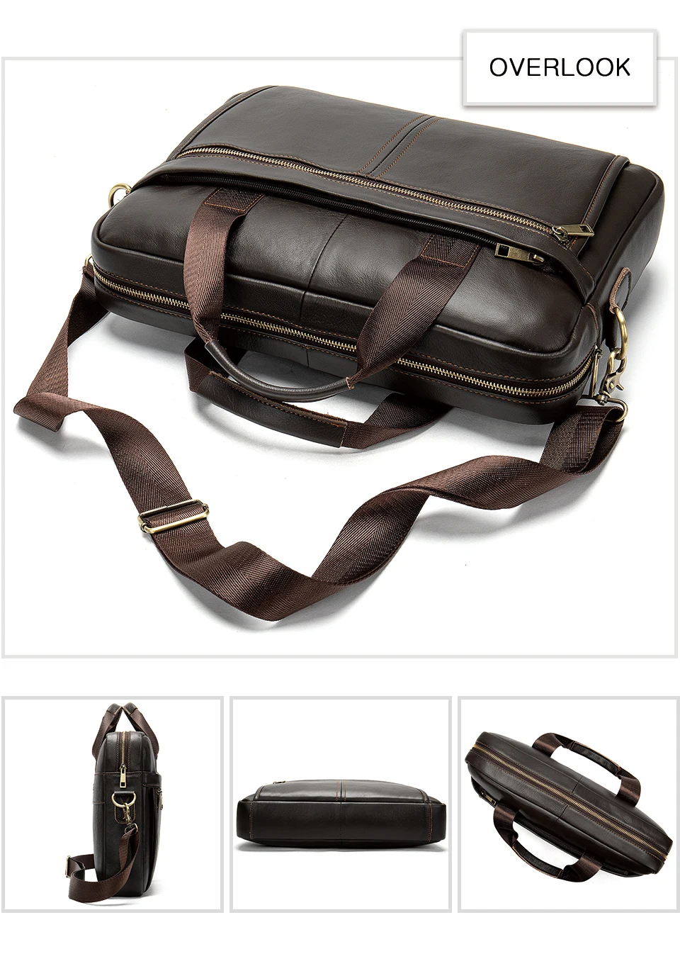 WESTAL Men's Briefcases Messenger Bag Men's Genuine Leather 14'' Laptop Bag Man Leather Office Business Bags for Document 8572