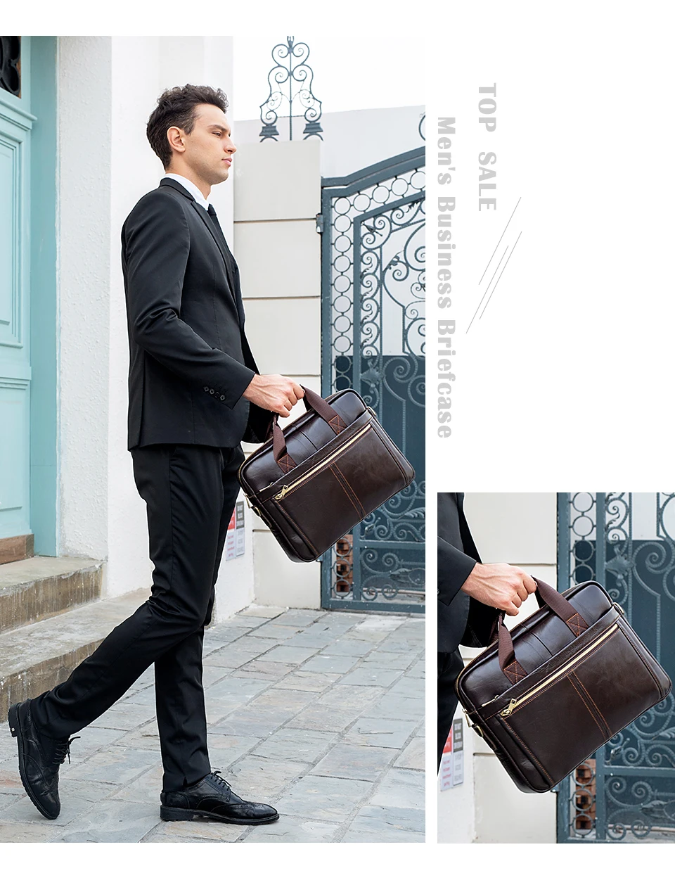 WESTAL Men's Briefcases Messenger Bag Men's Genuine Leather 14'' Laptop Bag Man Leather Office Business Bags for Document 8572