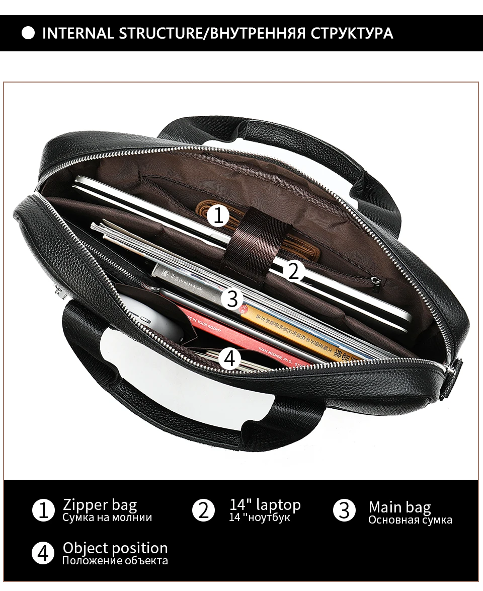 WESTAL Men's Briefcases Messenger Bag Men's Genuine Leather 14'' Laptop Bag Man Leather Office Business Bags for Document 8572