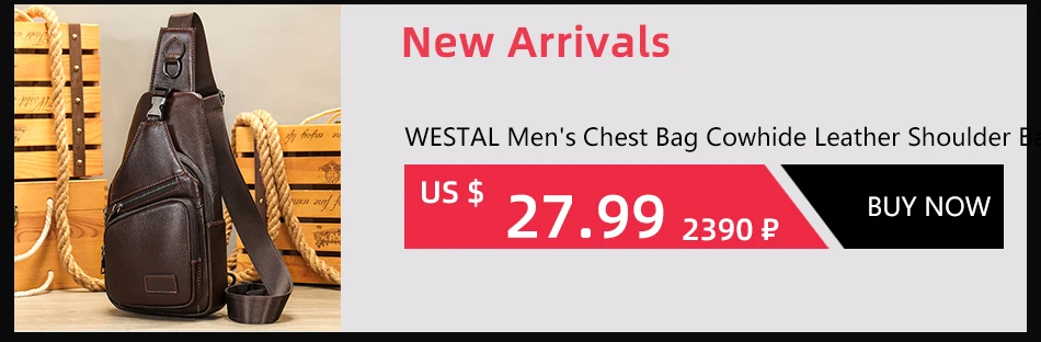 WESTAL Men's Briefcases Messenger Bag Men's Genuine Leather 14'' Laptop Bag Man Leather Office Business Bags for Document 8572