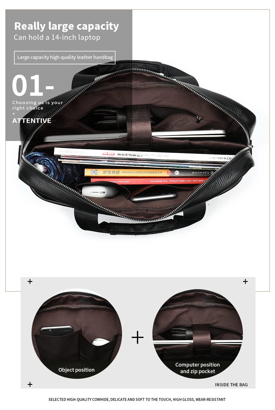 WESTAL Men's Briefcases Messenger Bag Men's Genuine Leather 14'' Laptop Bag Man Leather Office Business Bags for Document 8572