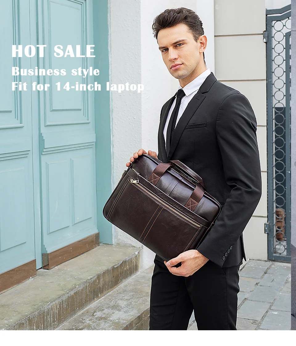 WESTAL Men's Briefcases Messenger Bag Men's Genuine Leather 14'' Laptop Bag Man Leather Office Business Bags for Document 8572