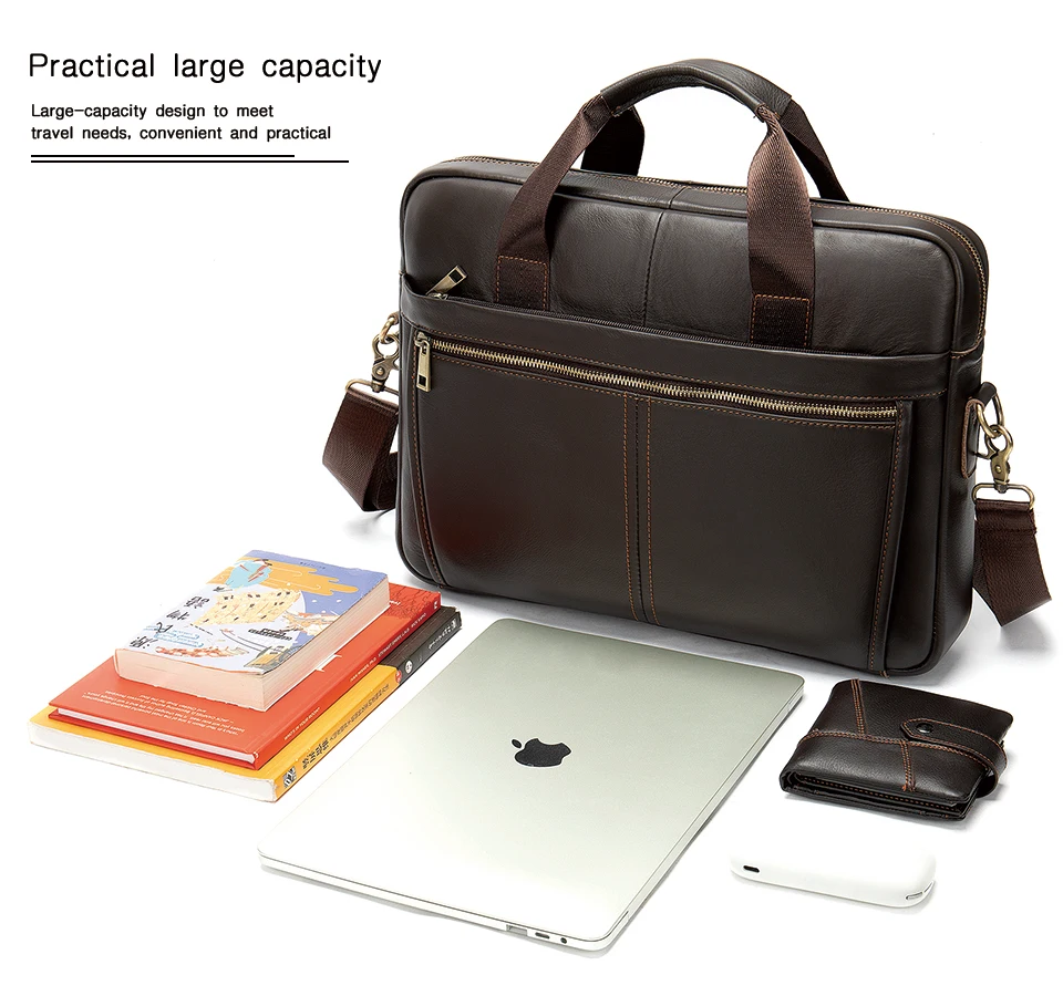 WESTAL Men's Briefcases Messenger Bag Men's Genuine Leather 14'' Laptop Bag Man Leather Office Business Bags for Document 8572