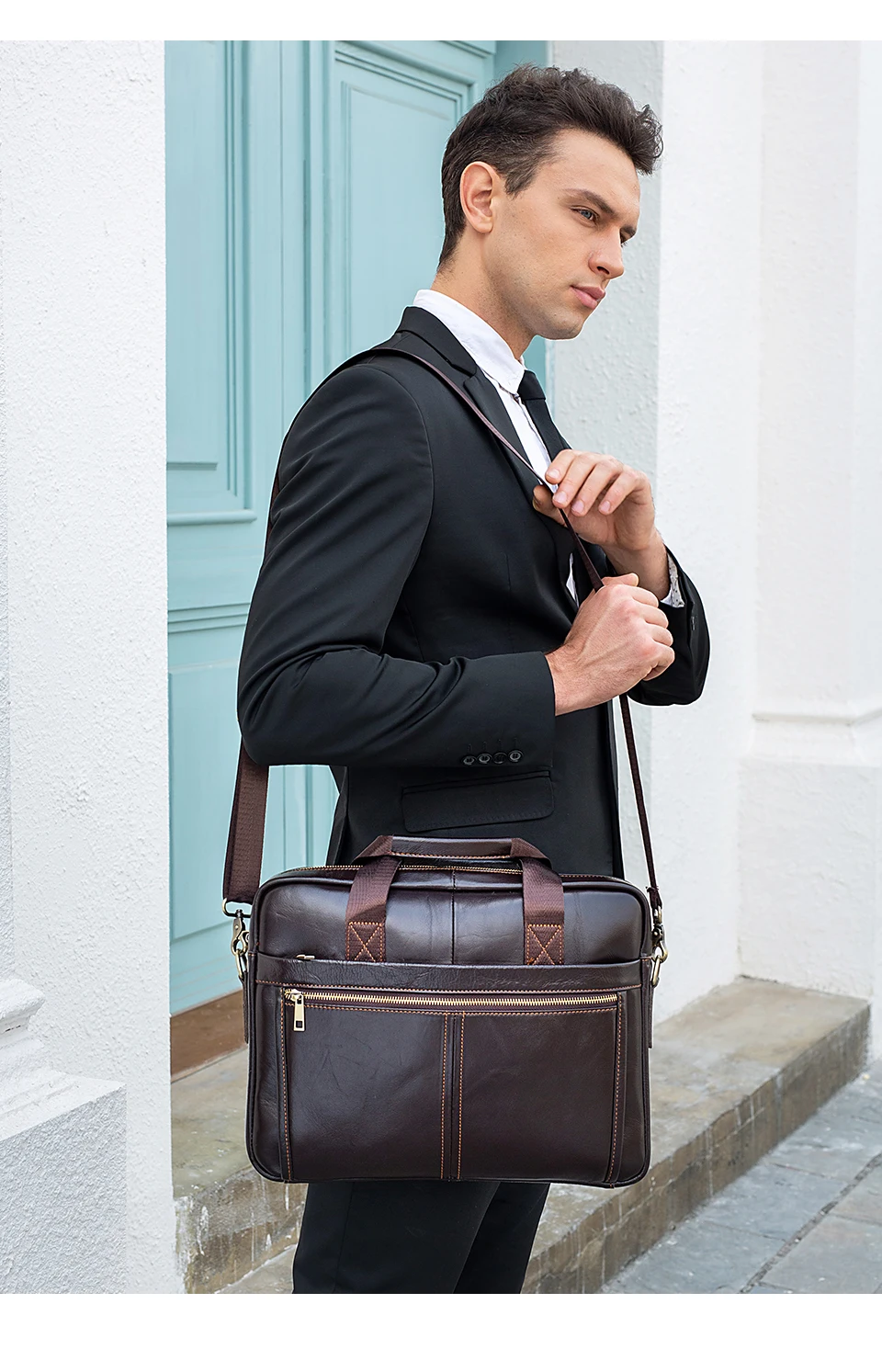 WESTAL Men's Briefcases Messenger Bag Men's Genuine Leather 14'' Laptop Bag Man Leather Office Business Bags for Document 8572