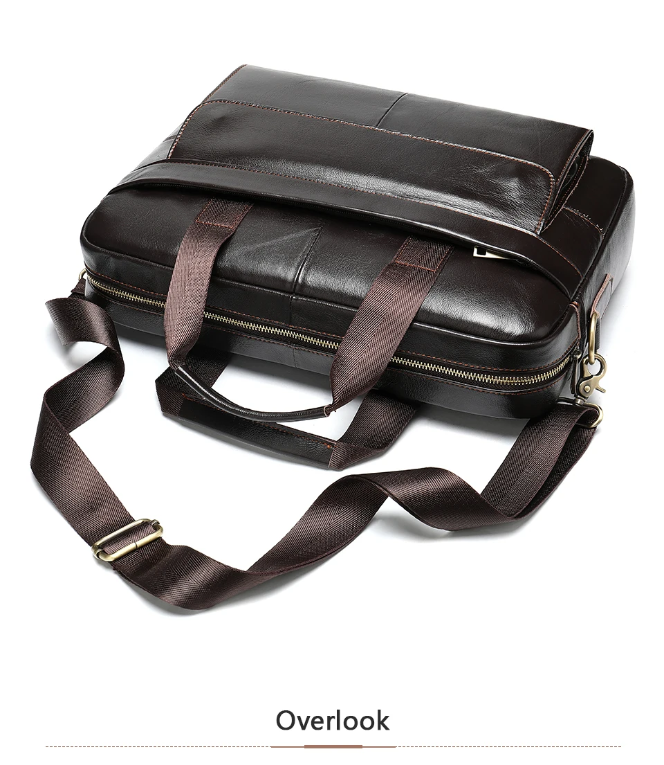 WESTAL Men's Briefcases Messenger Bag Men's Genuine Leather 14'' Laptop Bag Man Leather Office Business Bags for Document 8572