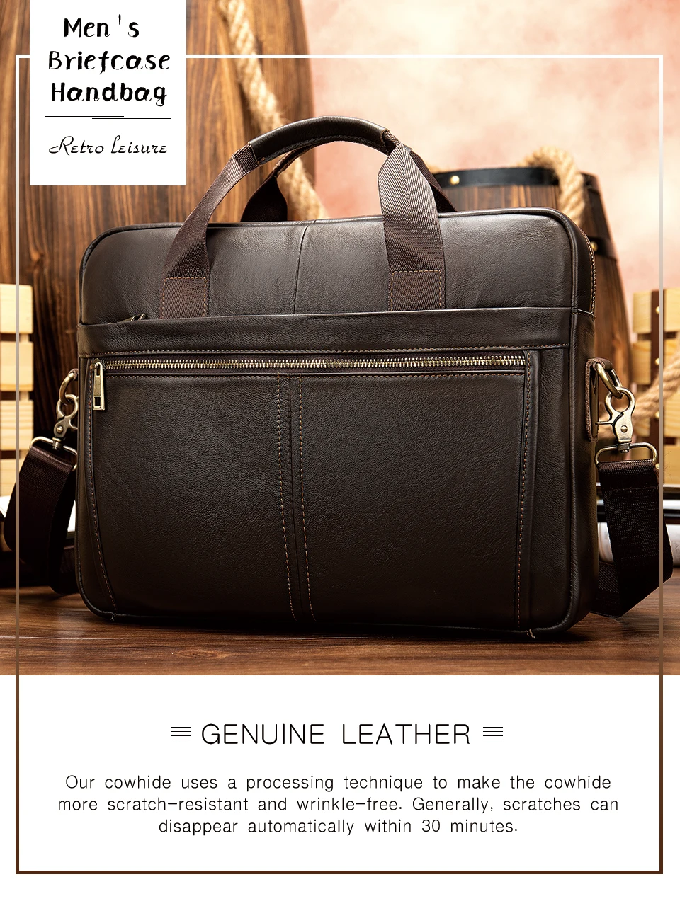 WESTAL Men's Briefcases Messenger Bag Men's Genuine Leather 14'' Laptop Bag Man Leather Office Business Bags for Document 8572